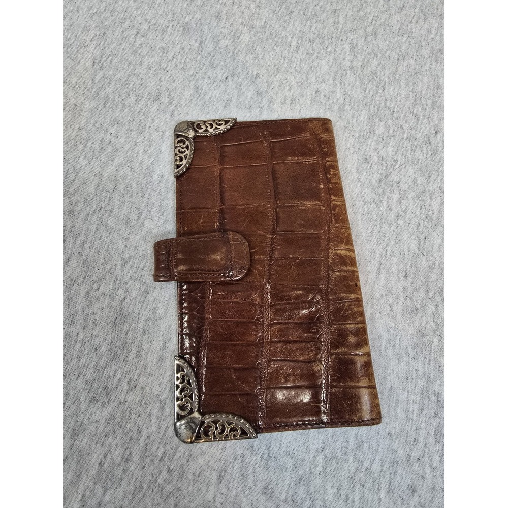 Brighton brown crocodile leather wallet with silver-tone corner hardware